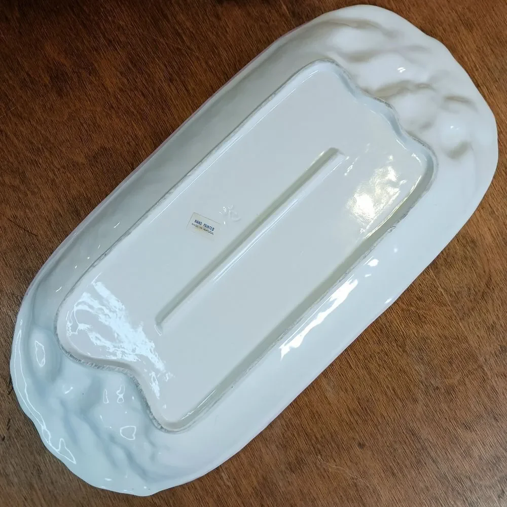 VINTAGE Serving Platter Hand Painted 1970 Majolica Art Ceramic Spring Easter 16
